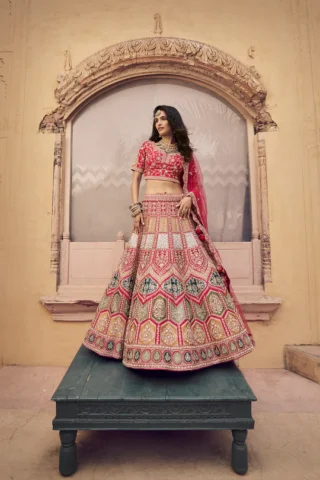 Snow Pink Raw Silk Bridal Lehenga