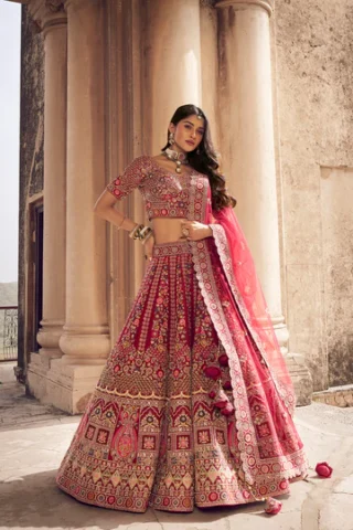 Pink Raw Silk Bridal Lehenga