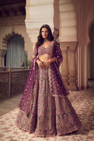 Purple Net Bridal Lehenga