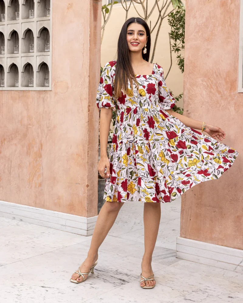 White Animated Floral Dress - Image 6