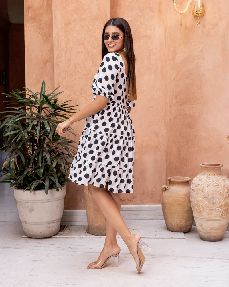 White Bold Polka Dress - Image 4