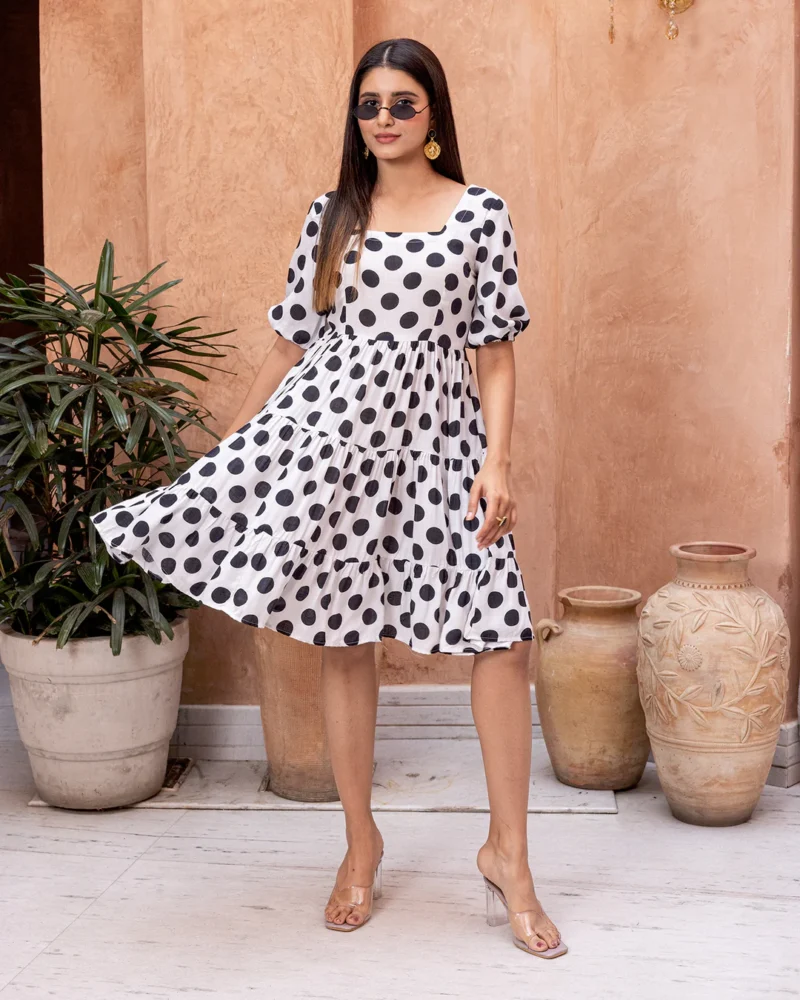 White Bold Polka Dress