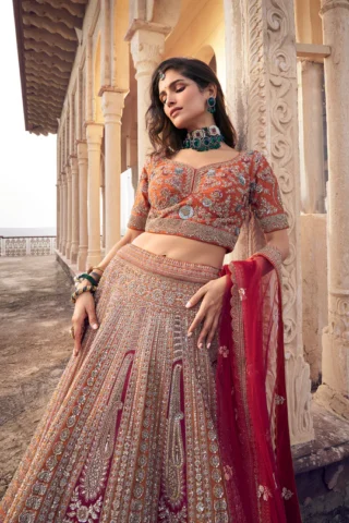 Mustard And Multi Colour Raw Silk Bridal Lehenga