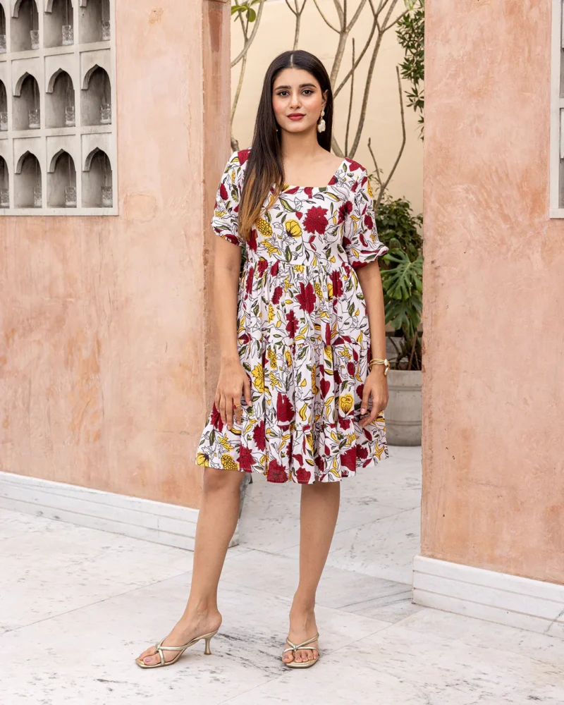 White Animated Floral Dress