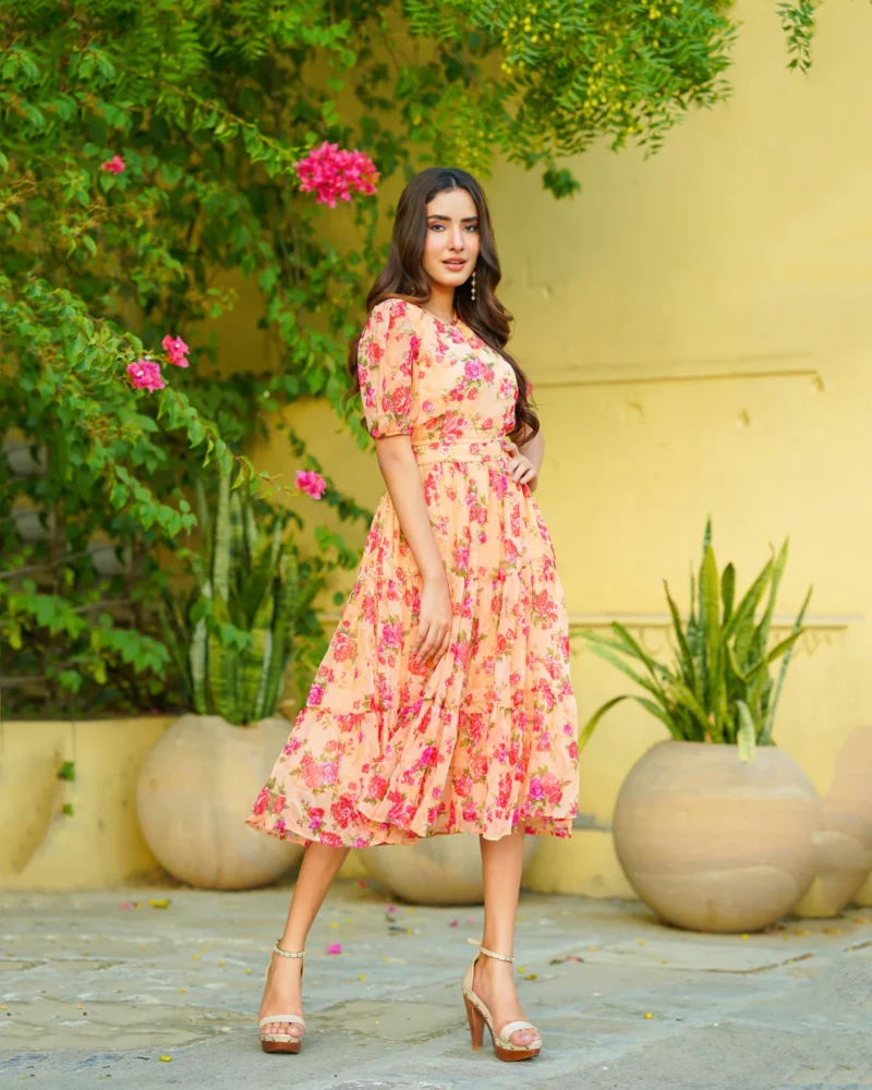 Siya Peach Flora Chiffon Maxi Dress - Image 5