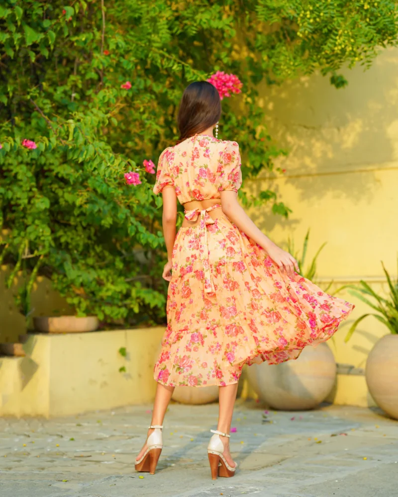 Siya Peach Flora Chiffon Maxi Dress - Image 2