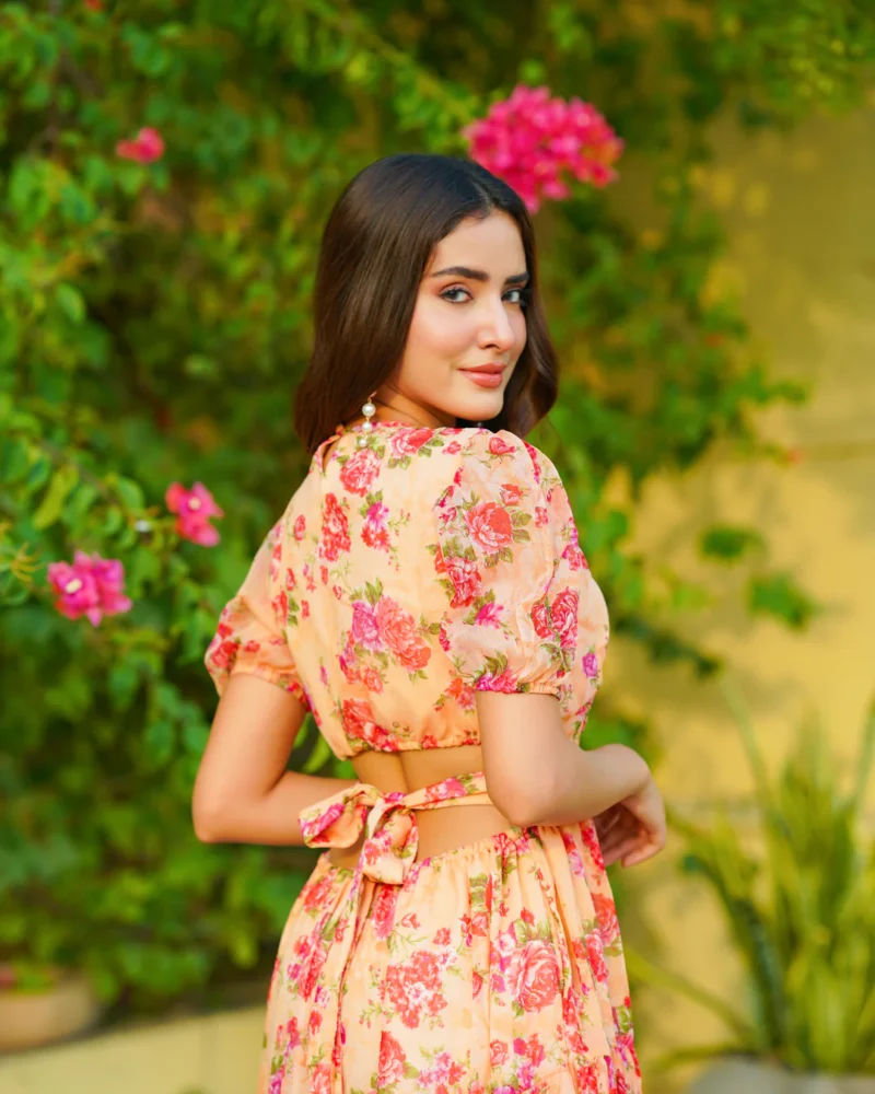 Siya Peach Flora Chiffon Maxi Dress - Image 3