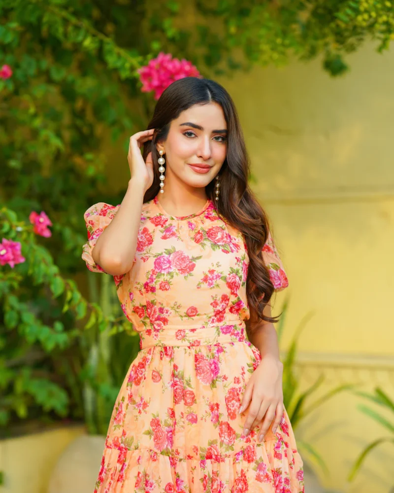 Siya Peach Flora Chiffon Maxi Dress - Image 4
