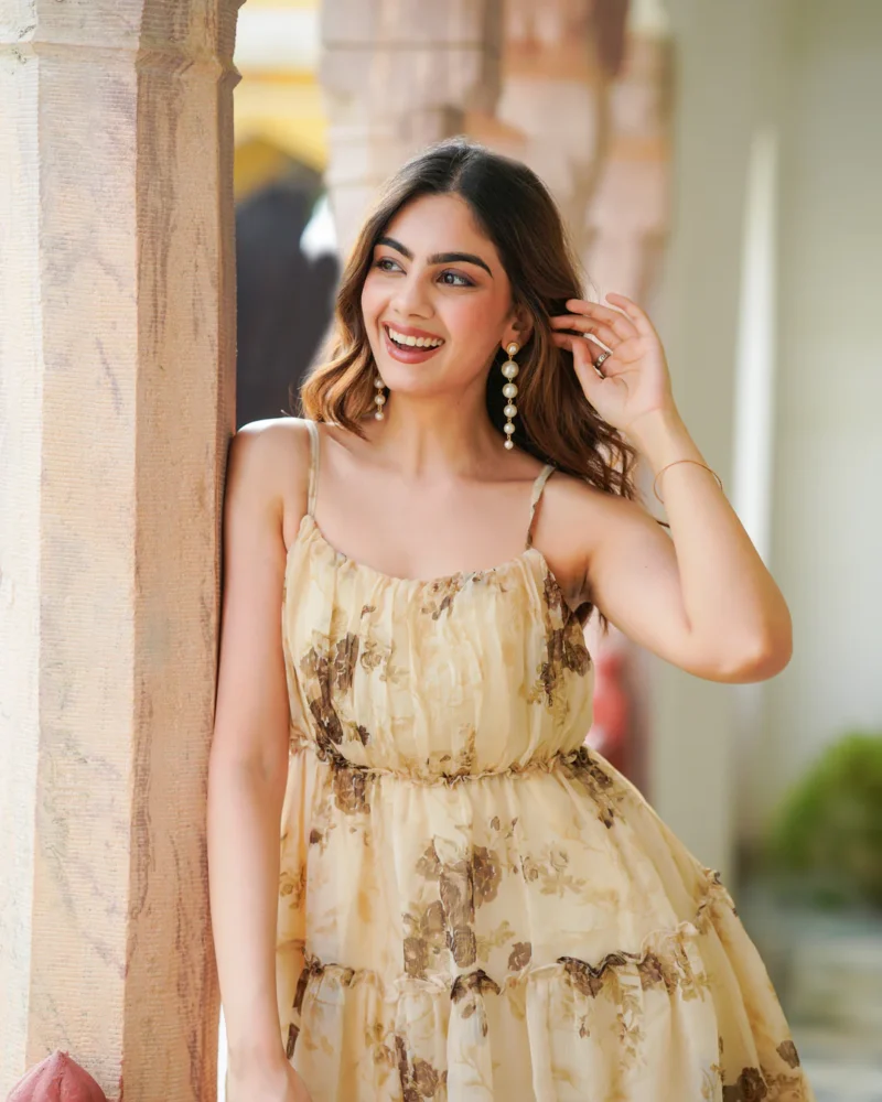 Svya Beige Tiered & Floral Dress - Image 3