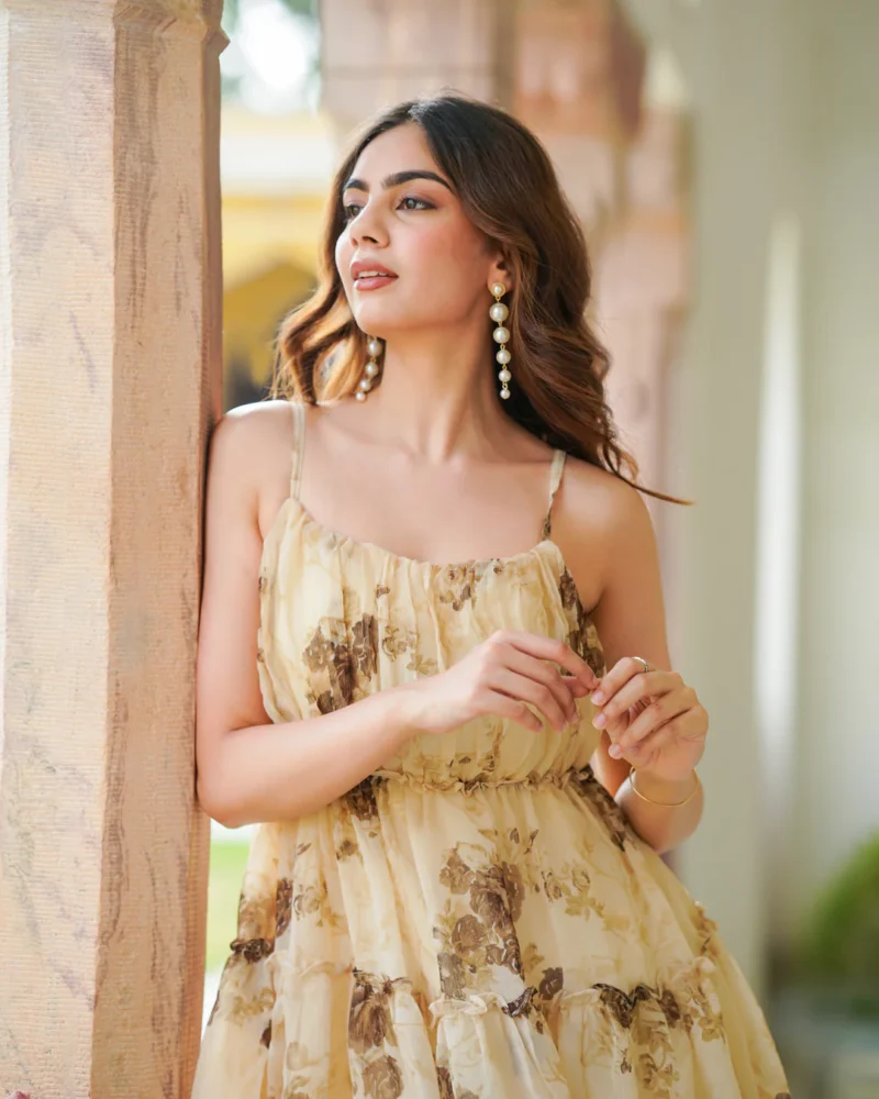 Svya Beige Tiered & Floral Dress - Image 4