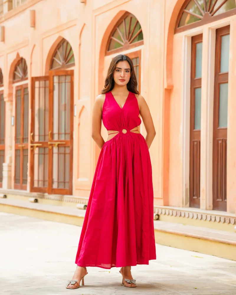 Srisha Red Cut-out Solid Dress