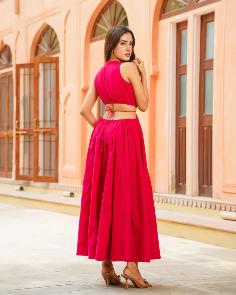 Srisha Red Cut-out Solid Dress - Image 6