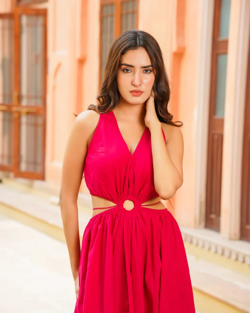 Srisha Red Cut-out Solid Dress - Image 2