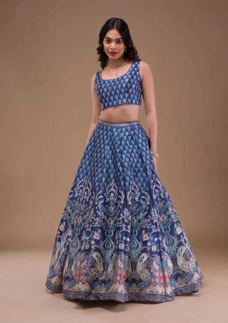Blue Swaroski Banarasi Readymade Lehenga - Image 5