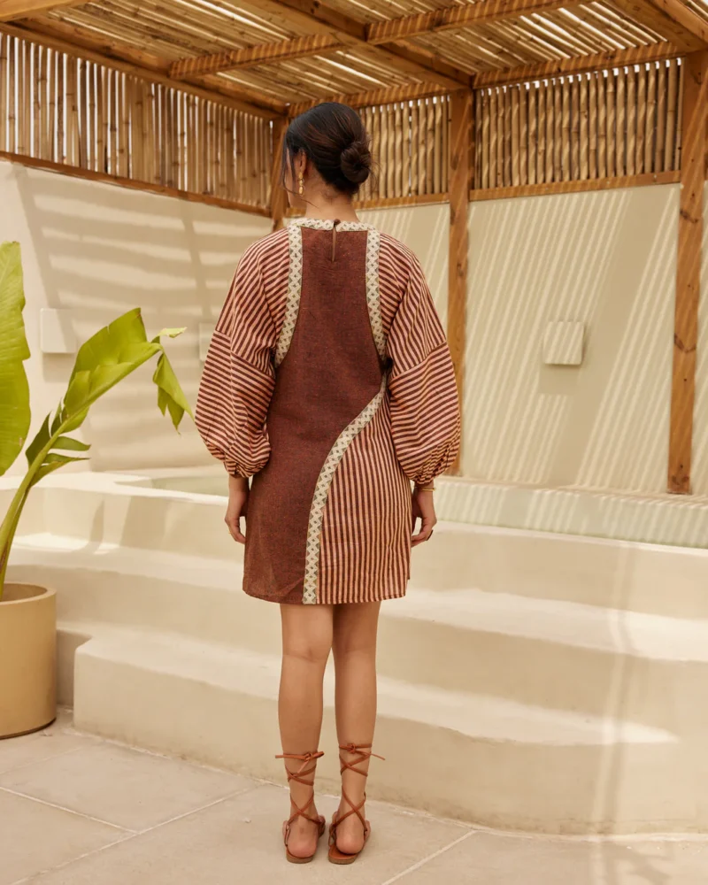 Umber Lace & Stripe Dress - Image 5
