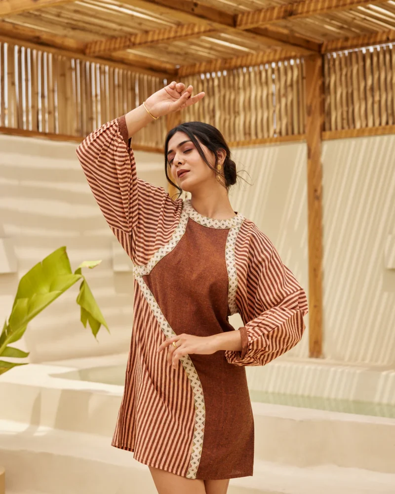 Umber Lace & Stripe Dress - Image 2