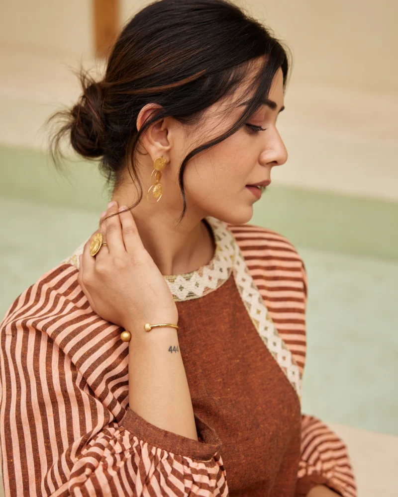 Umber Lace & Stripe Dress - Image 4