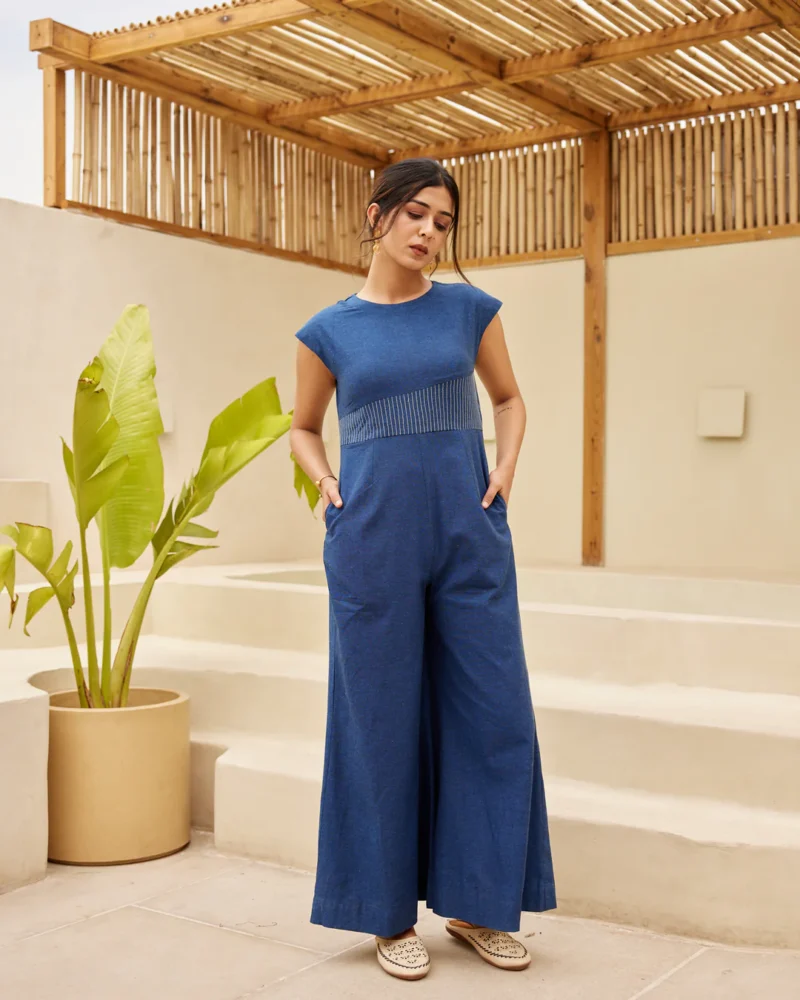 Blue Pinstriped-Patch Jumpsuit - Image 3