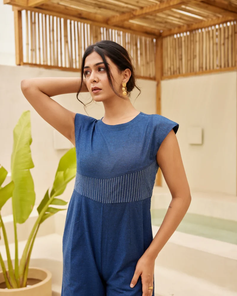 Blue Pinstriped-Patch Jumpsuit - Image 4