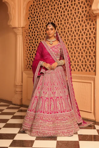Hot pink Lehenga with Blouse and Dupatta