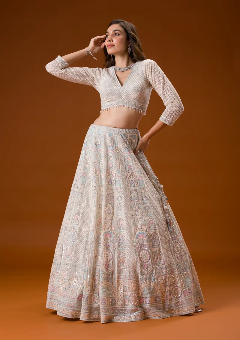 Light Grey Gotapatti Net Readymade Lehenga - Image 7