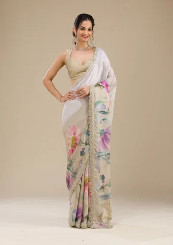 Mehendi Stonework Satin Saree