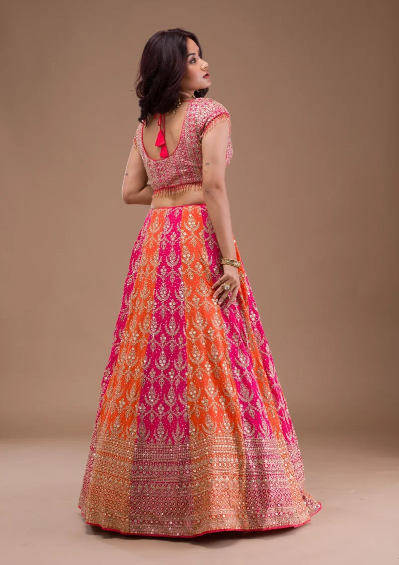 Orange Zariwork Semi Crepe Readymade Lehenga - Image 2