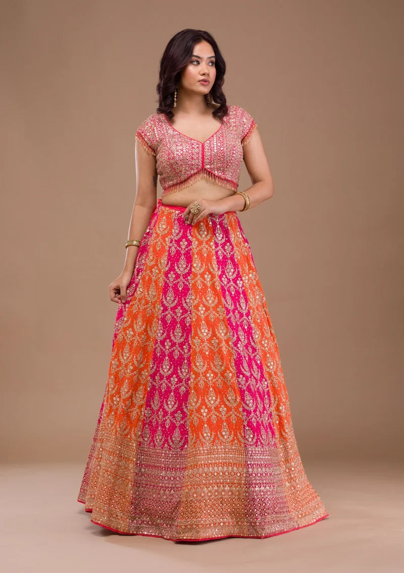 Orange Zariwork Semi Crepe Readymade Lehenga - Image 5