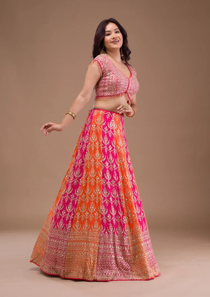 Orange Zariwork Semi Crepe Readymade Lehenga - Image 6