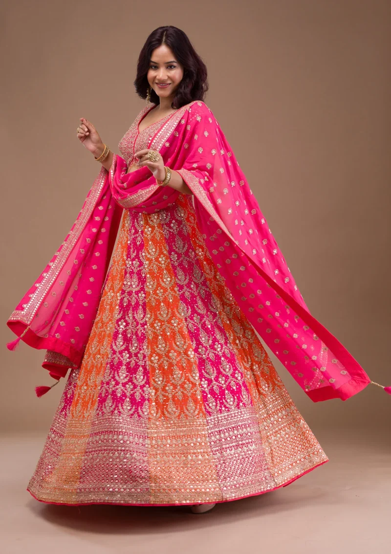 Orange Zariwork Semi Crepe Readymade Lehenga - Image 4
