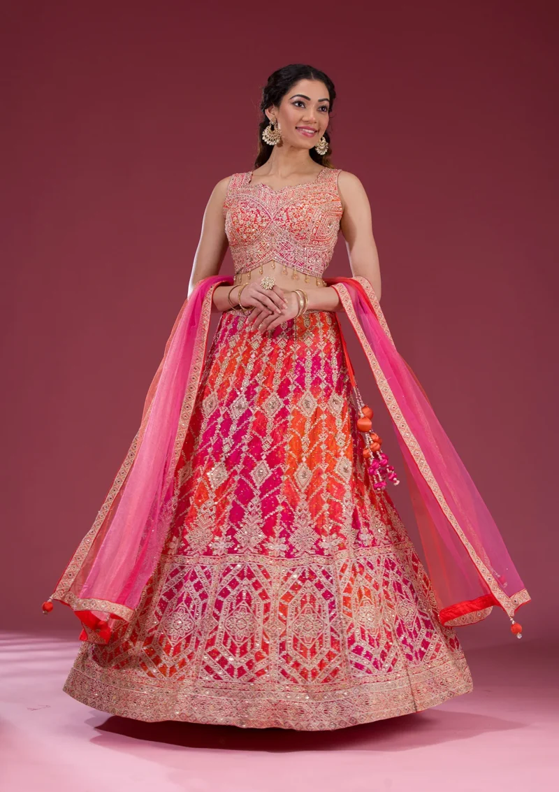 Zariwork Semi Crepe Readymade Lehenga