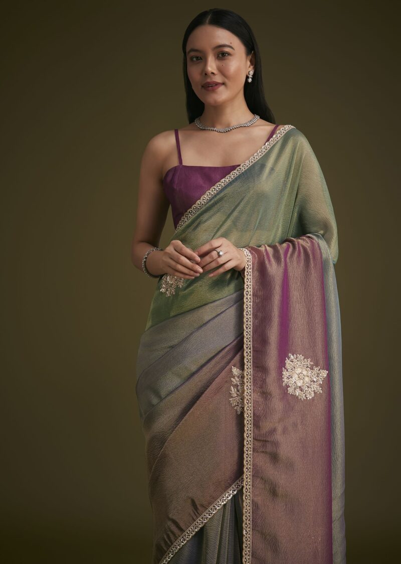 Triple Toned Tissue Sequins Saree - Image 5