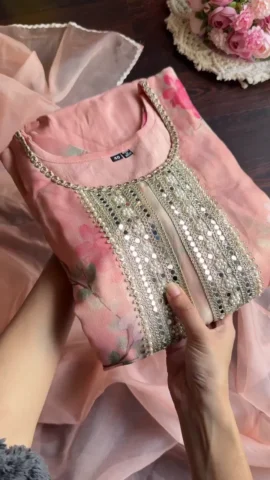 Women Neck Embroidered Printed Organza Unstitched Suit Piece