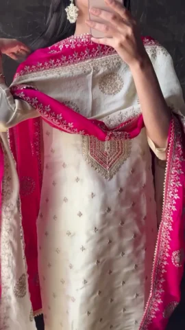 Women’s Serene White Kurta Pants with Heavy Embroidery on Kurta teamed with a Gold & Maroon