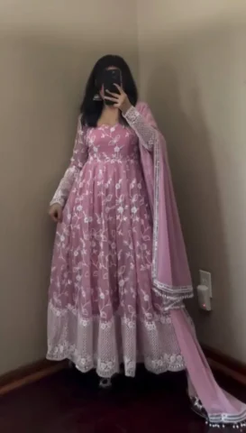 Ekara Light Pink Embroidery Work  Color Suit