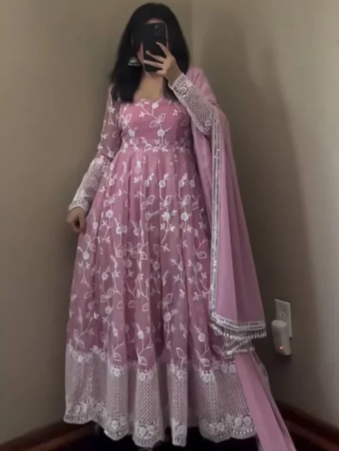 Ekara Light Pink Embroidery Work  Color Suit